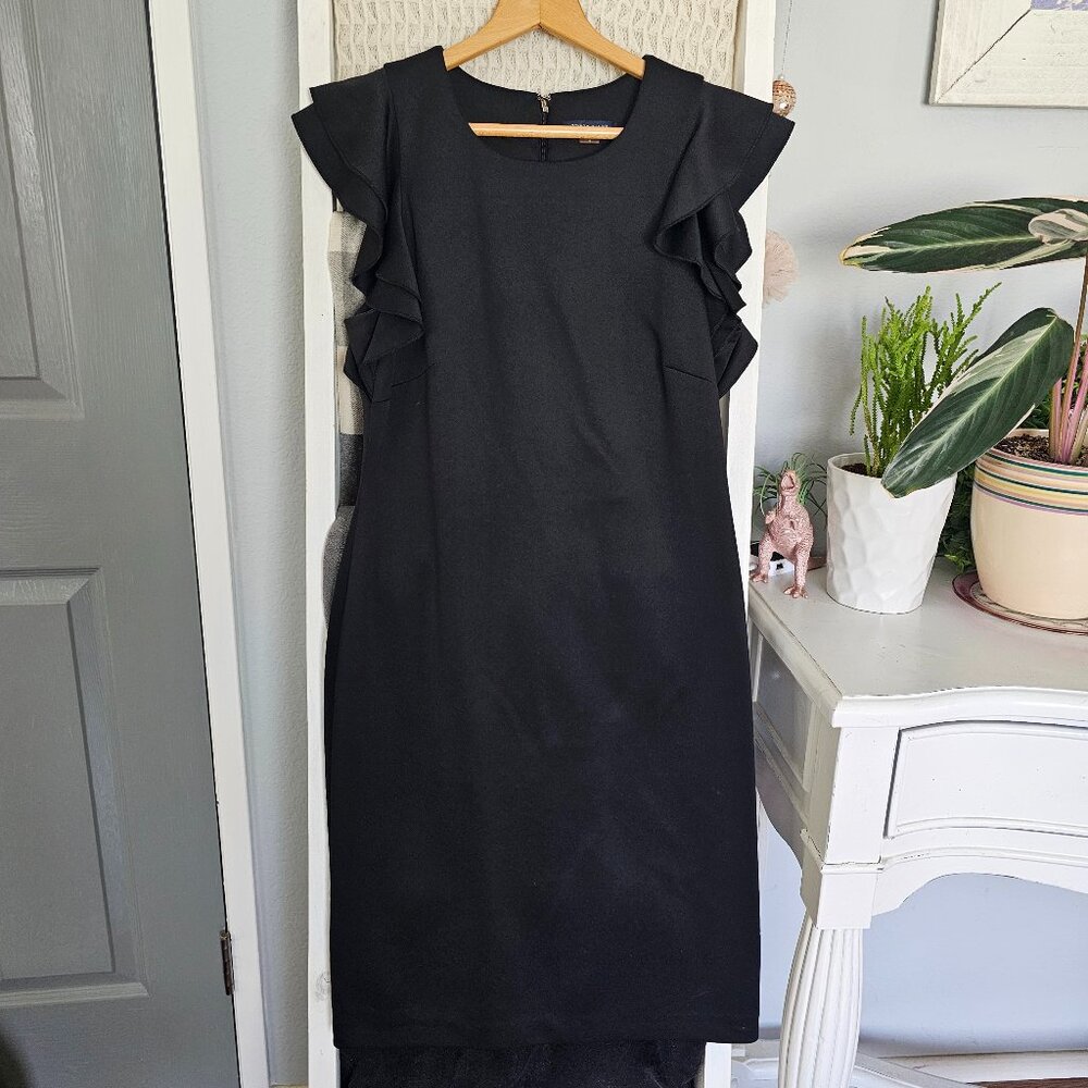 Tommy Hilfiger Black Midi Dress | Size 8 Ruffle Sleeve Elegant Work & Party Dres